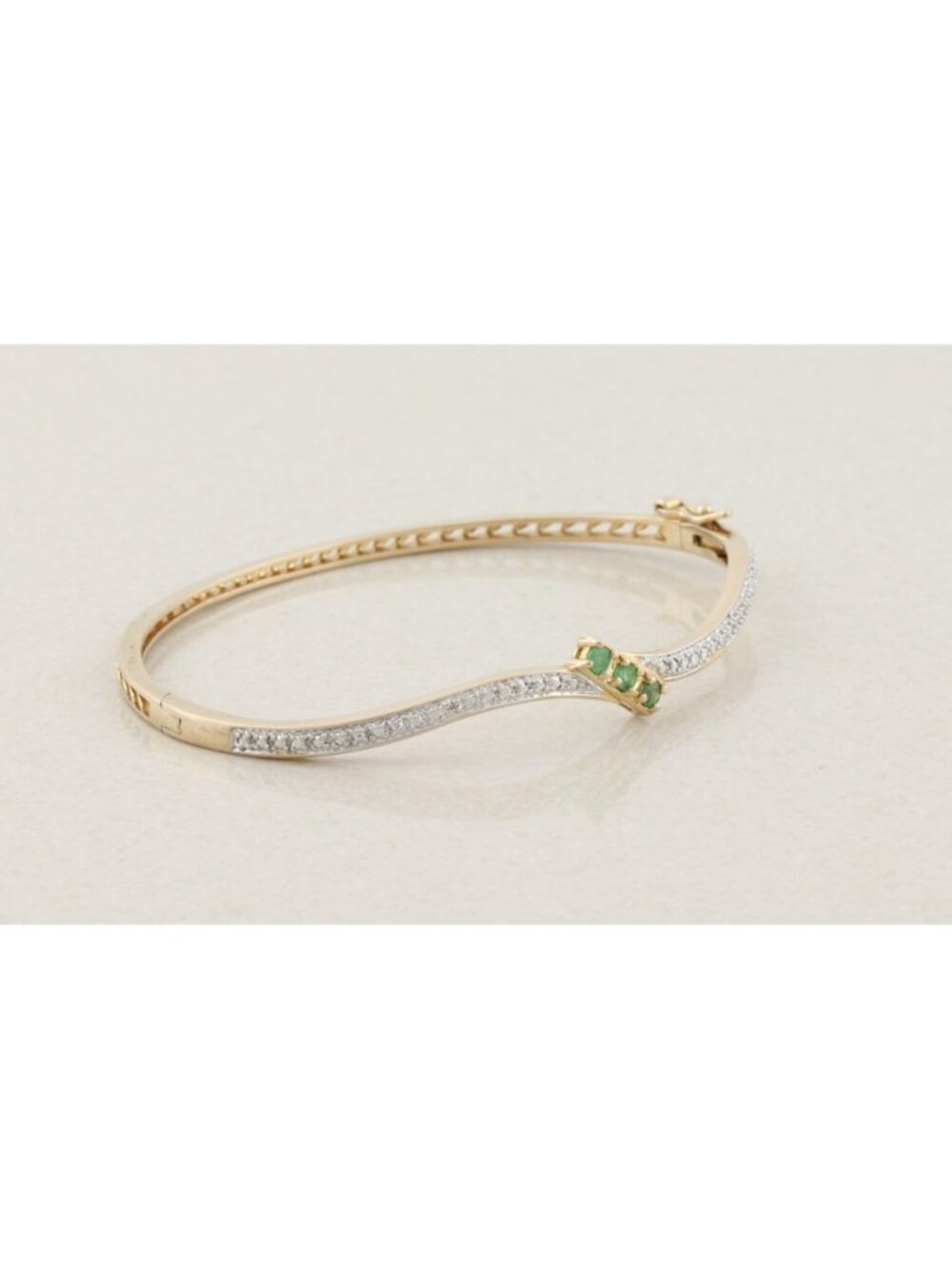 18k Gold Over Sterling Silver Natural Emerald Bangle Bracelet 7" inch - Picture 3 of 6